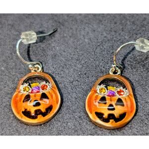 Trick or Treat Jack-O-Lantern Filled W/ Goodies Dangle Earrings
